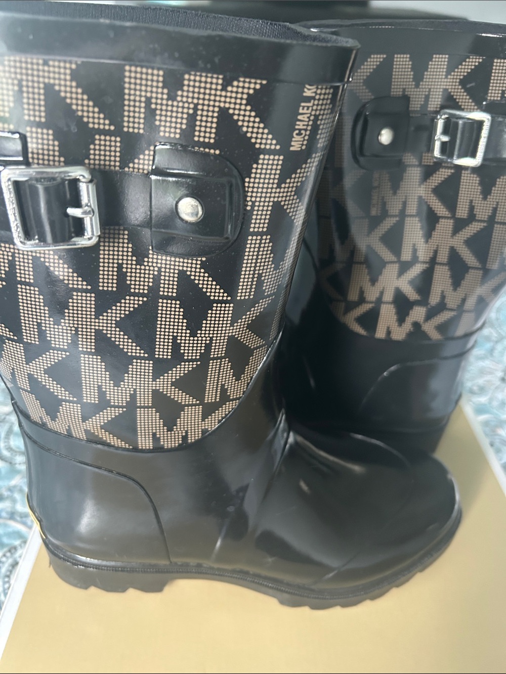 Michael Kors Black & Brown Logo Rain Boots - Picture 2 of 3